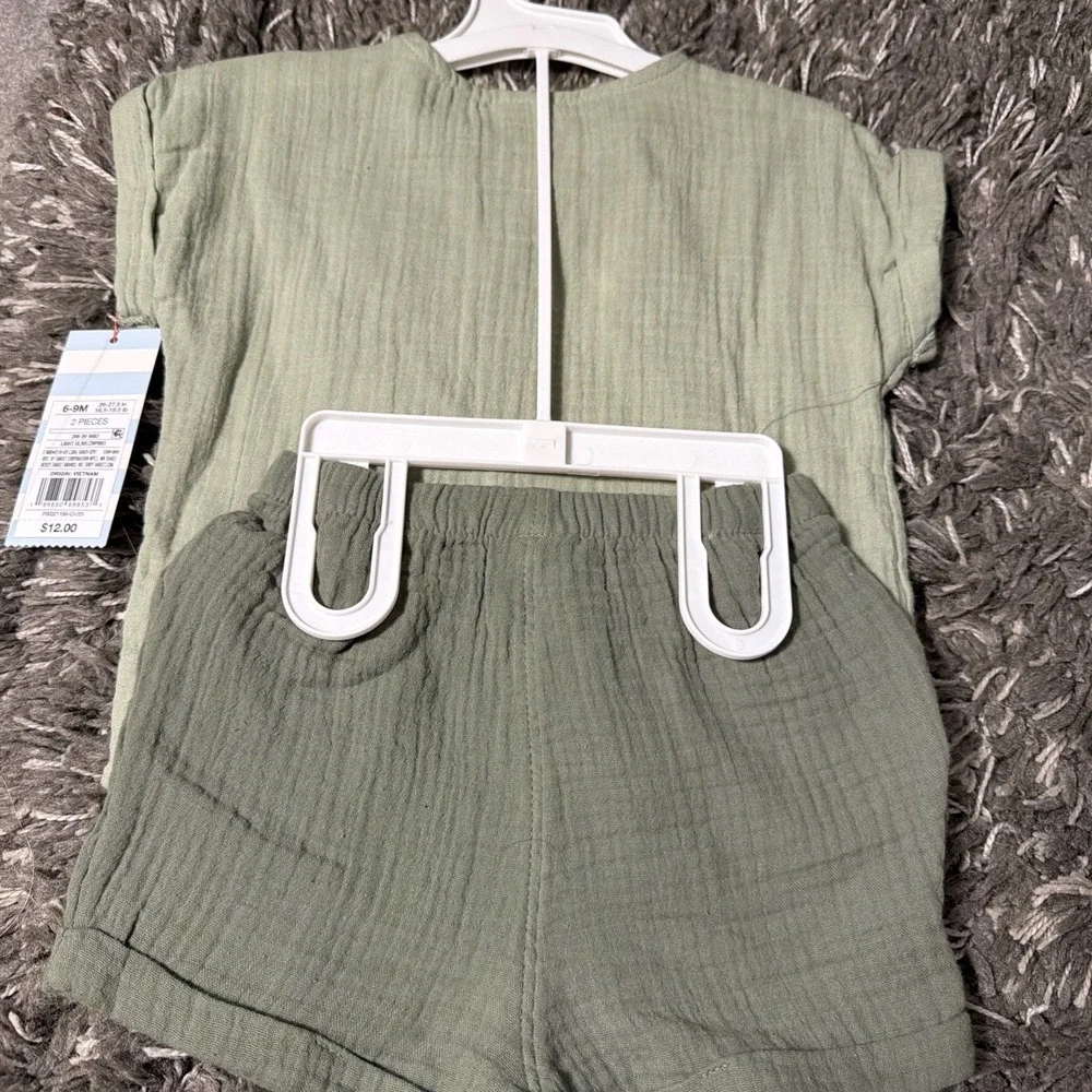Cat & Jack Unisex 2pc Muslin Cotton Short Sleeve Top & Shorts Set Blue 6-9M Smil